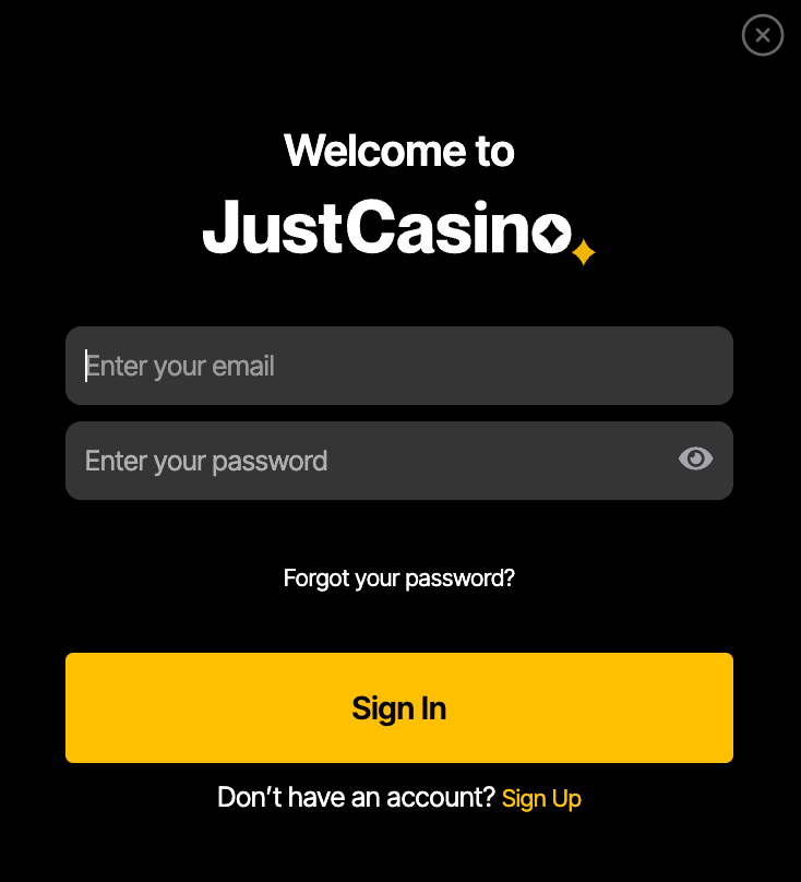 Registration at Just casino